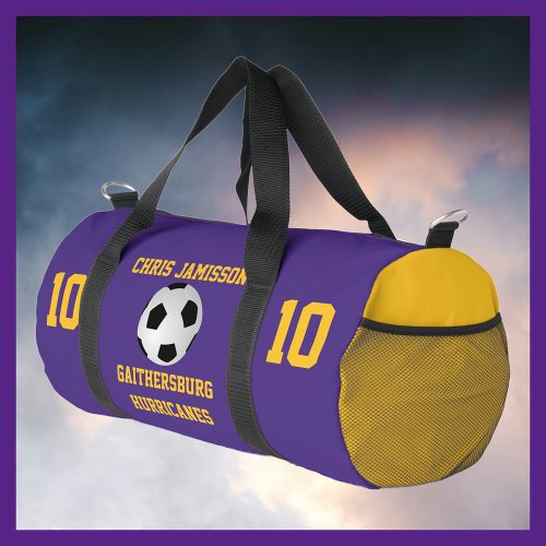 Soccer Team Coach Player Purple Gold Personalize Duffle Bag