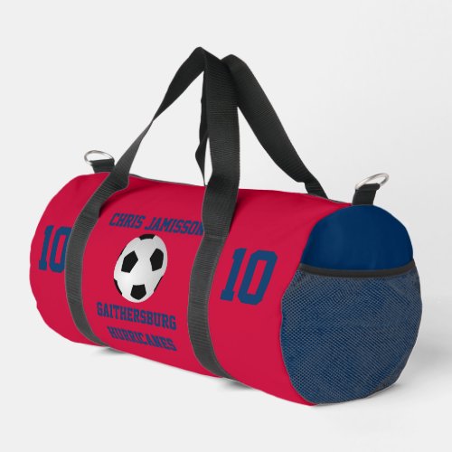 Soccer Team, Coach, Player Red Blue Personalized Duffle Bag