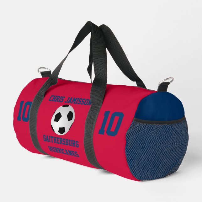 Soccer Team, Coach, Player Red Blue Personalized Duffle Bag (Right Corner)