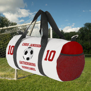 Soccer Team Coach Player White Crimson Personalize Duffle Bag