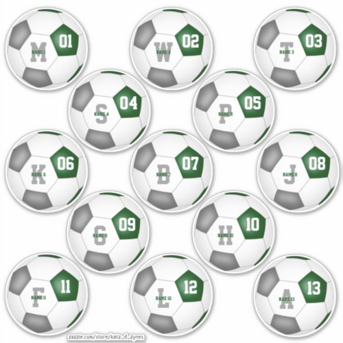 soccer team colors green gray custom set of 13 sticker