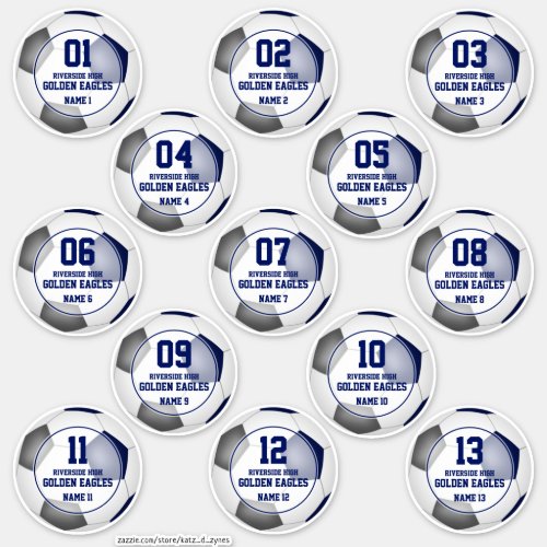 soccer team gifts blue gray set of 13 custom sticker