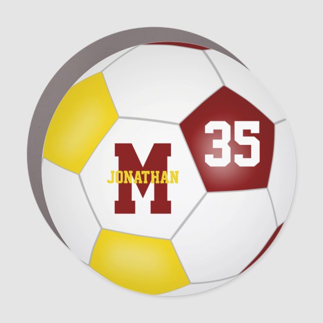 soccer team gifts maroon gold school colors car magnet (Front)