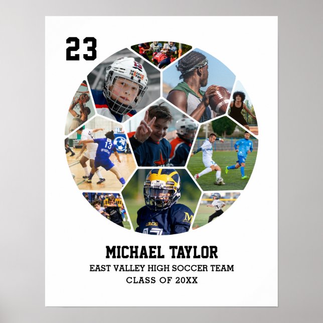 Soccer Team Senior Graduation Sports Photo Collage Poster (Front)