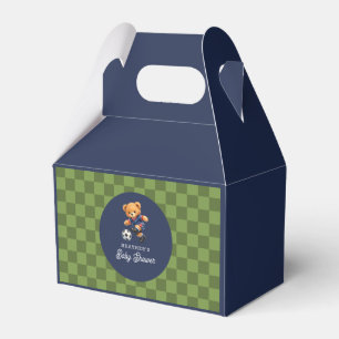Soccer Teddy Bear Baby Shower Checkboard Favor Boxes