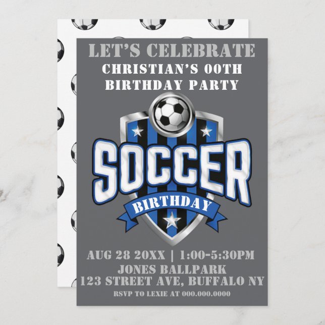 Soccer Theme Birthday Party Invitations (Front/Back)
