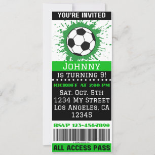 Soccer Theme Event Ticket Birthday Invitation