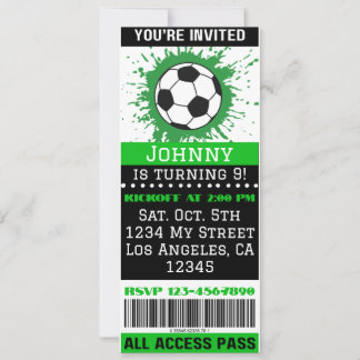 Soccer Theme Event Ticket Birthday Invitation