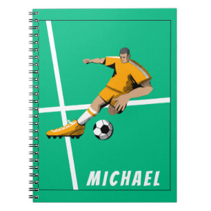 Soccer Theme Player Illustration Sports Team Green Notebook