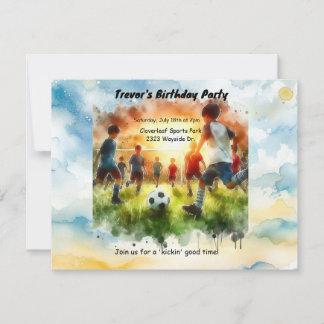 Soccer Theme Watercolor Birthday Party Invitation