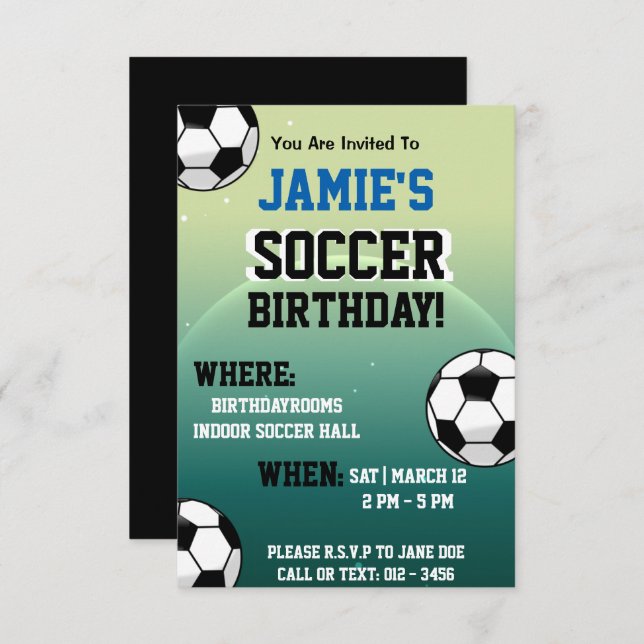 Soccer Themed Birthday Invitations (Front/Back)