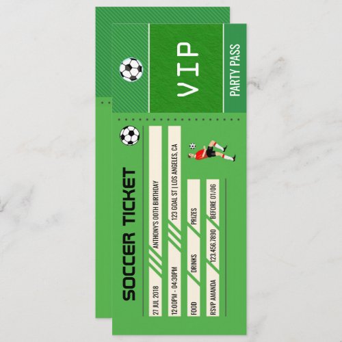 Soccer themed Birthday Party Ticket Entrance Invitation