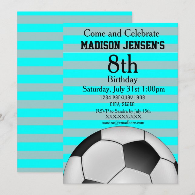 Soccer Themed Sports Girl's Birthday Invitation (Front/Back)