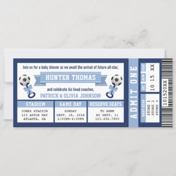 Soccer Ticket Baby Shower Invitation  Blue Invitation by DeReimerDeSign at Zazzle