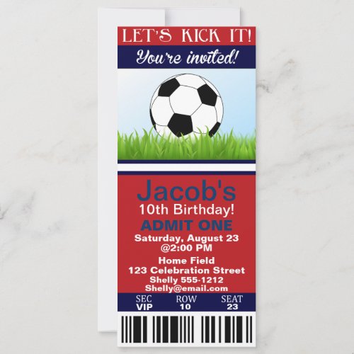 Soccer Ticket birthday invitation customizable