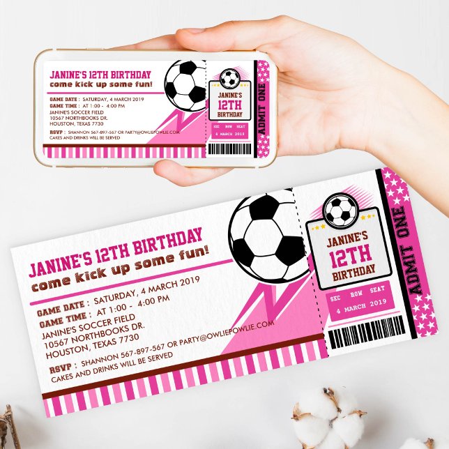 Soccer Ticket Pass Birthday Party Invitation