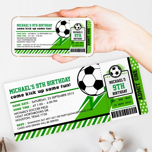 Soccer Ticket Pass Birthday Party Invitation