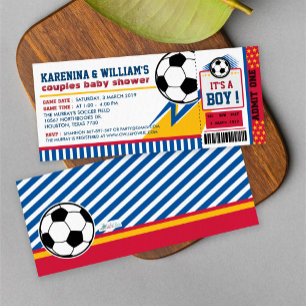 Soccer Ticket Pass Couples Baby Shower Invitation