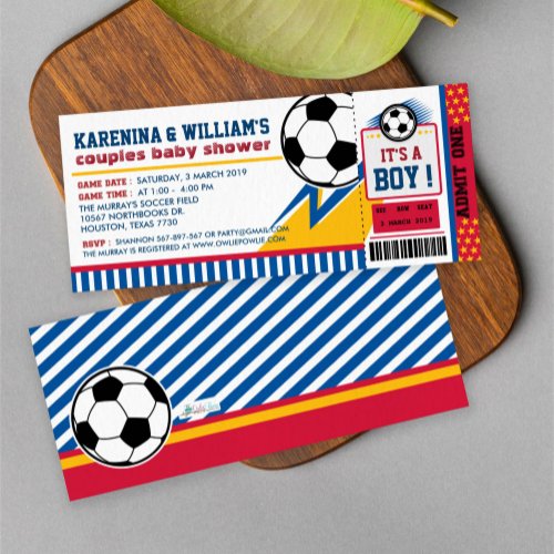 Soccer Ticket Pass Couples Baby Shower Invitation