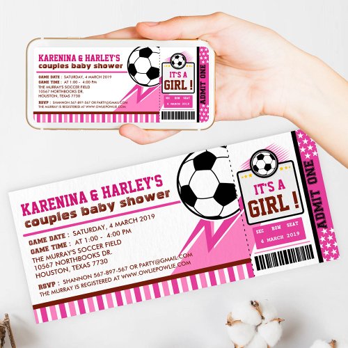 Soccer Ticket Pass Couples Baby Shower Invitation