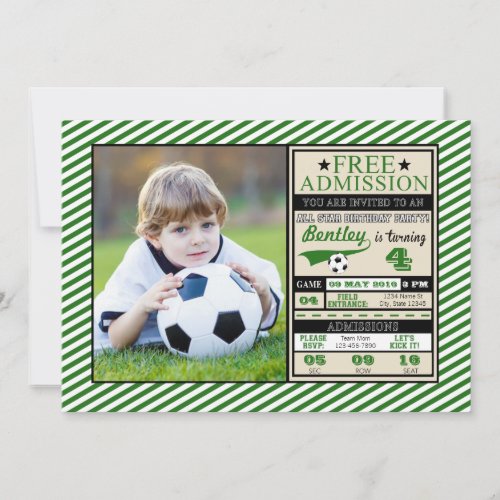 Soccer Ticket Photo Birthday Invitation