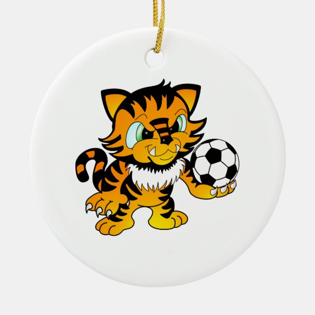 Soccer Tiger Ceramic Ornament (Front)