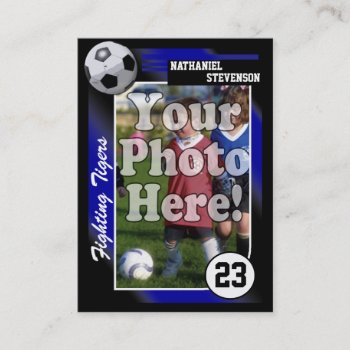 Soccer Trading Card  Blue Lg Business Card Size by CustomInvites at Zazzle
