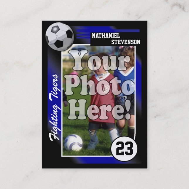 Soccer Trading Card, Blue Lg Business Card Size (Front)