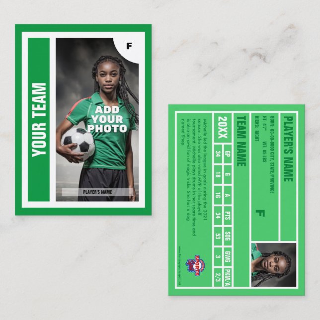 Soccer Trading Card (Green) - Add Your Stats (Front/Back)