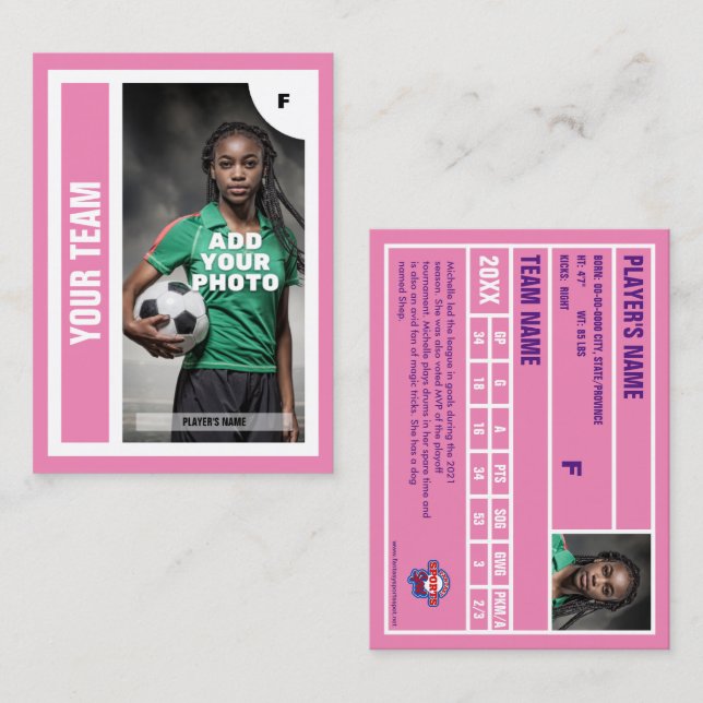 Soccer Trading Card (Pink) - Add Your Stats (Front/Back)