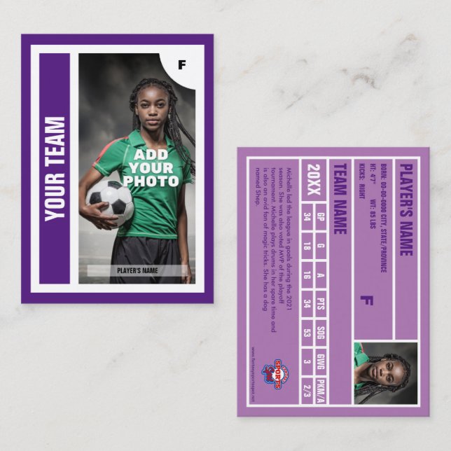 Soccer Trading Card (Purple) - Add Your Stats (Front/Back)