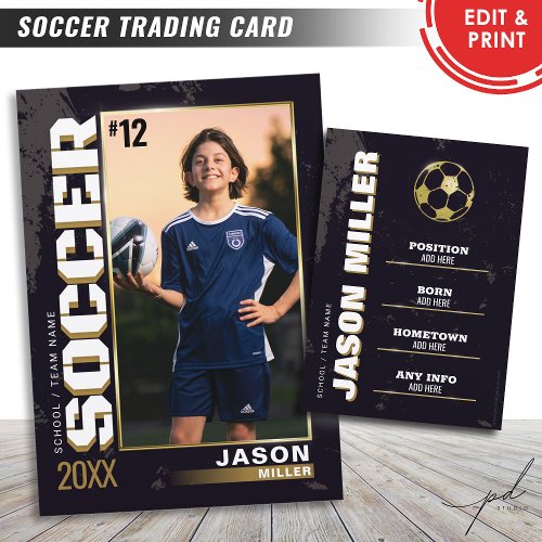 Soccer Trading Card Soccer Player Card Black Gold
