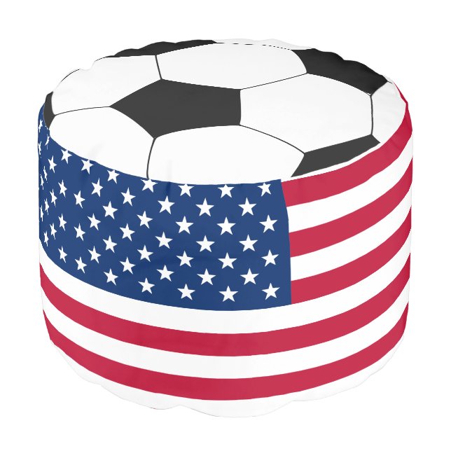 Soccer USA flag Round Pouf (Angled Front)