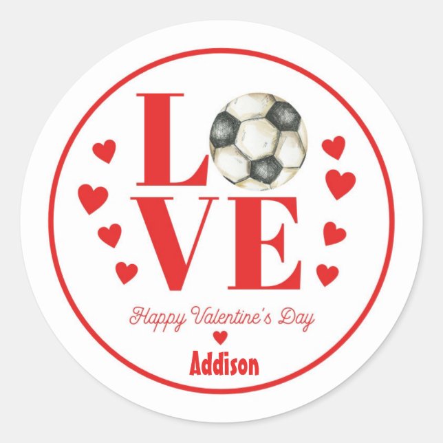 Soccer Valentine Sticker, LOVE Soccer  Classic Round Sticker (Front)