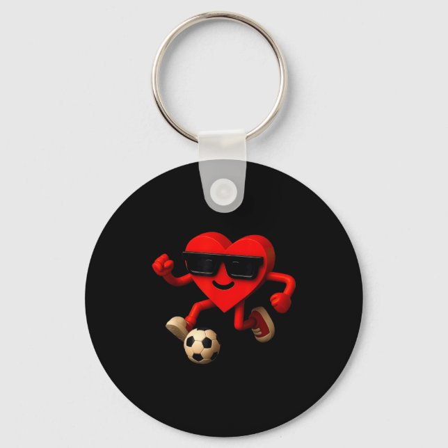Soccer Valentines Day Cute Funny Heart Boys Girls  Keychain (Front)