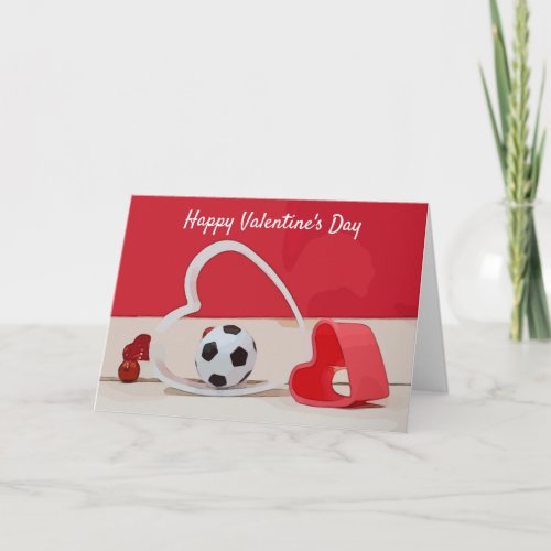 Soccer Valentines Day with football and red heart Card