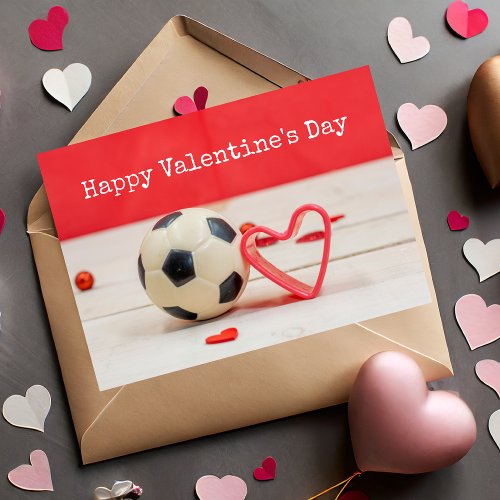 Soccer Valentines Day with football and red heart Card