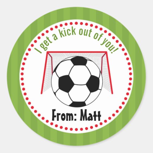 Soccer Valentines School Personalized Name Classic Round Sticker
