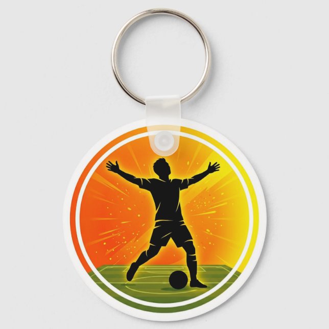 Soccer Victory Player Sunset Silhouette Keychain (Front)