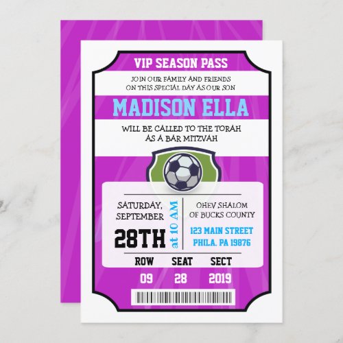 SOCCER VIP TICKET Bat Mitzvah Invitation