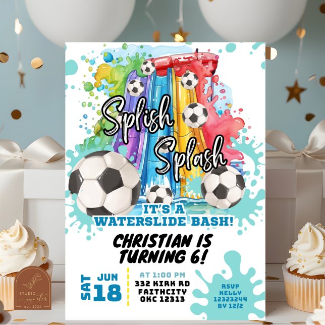 Soccer Waterslide Pool Party Birthday Invitation (Creator Uploaded)
