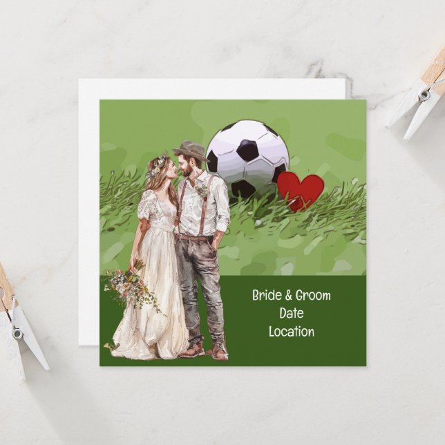 Soccer Wedding themed with ball on green  Invitation (Front/Back In Situ)