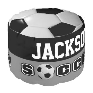 Soccer White and Black Sport Pattern Pouf