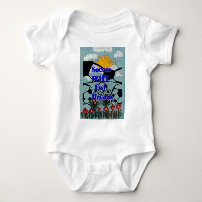 Soccer WIFI Eat Dream – Fun Sports Art Print Baby Bodysuit (Front)