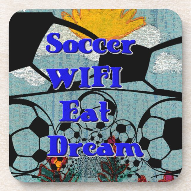 Soccer WIFI Eat Dream – Fun Sports Art Print Beverage Coaster (Front)