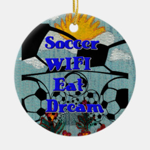 Soccer WIFI Eat Dream – Fun Sports Art Print Ceramic Ornament