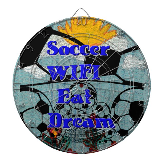 Soccer WIFI Eat Dream – Fun Sports Art Print Dartboard With Darts (Front)