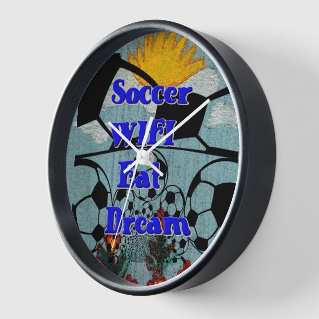 Soccer WIFI Eat Dream – Fun Sports Art Print Wall Clock (Angle)