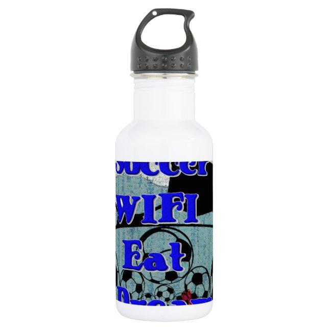 Soccer WIFI Eat Dream – Fun Sports Art Print Water Bottle (Front)