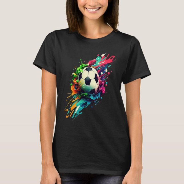 Soccer With Colorful Paint Splatters Party Crew T-Shirt (Front)